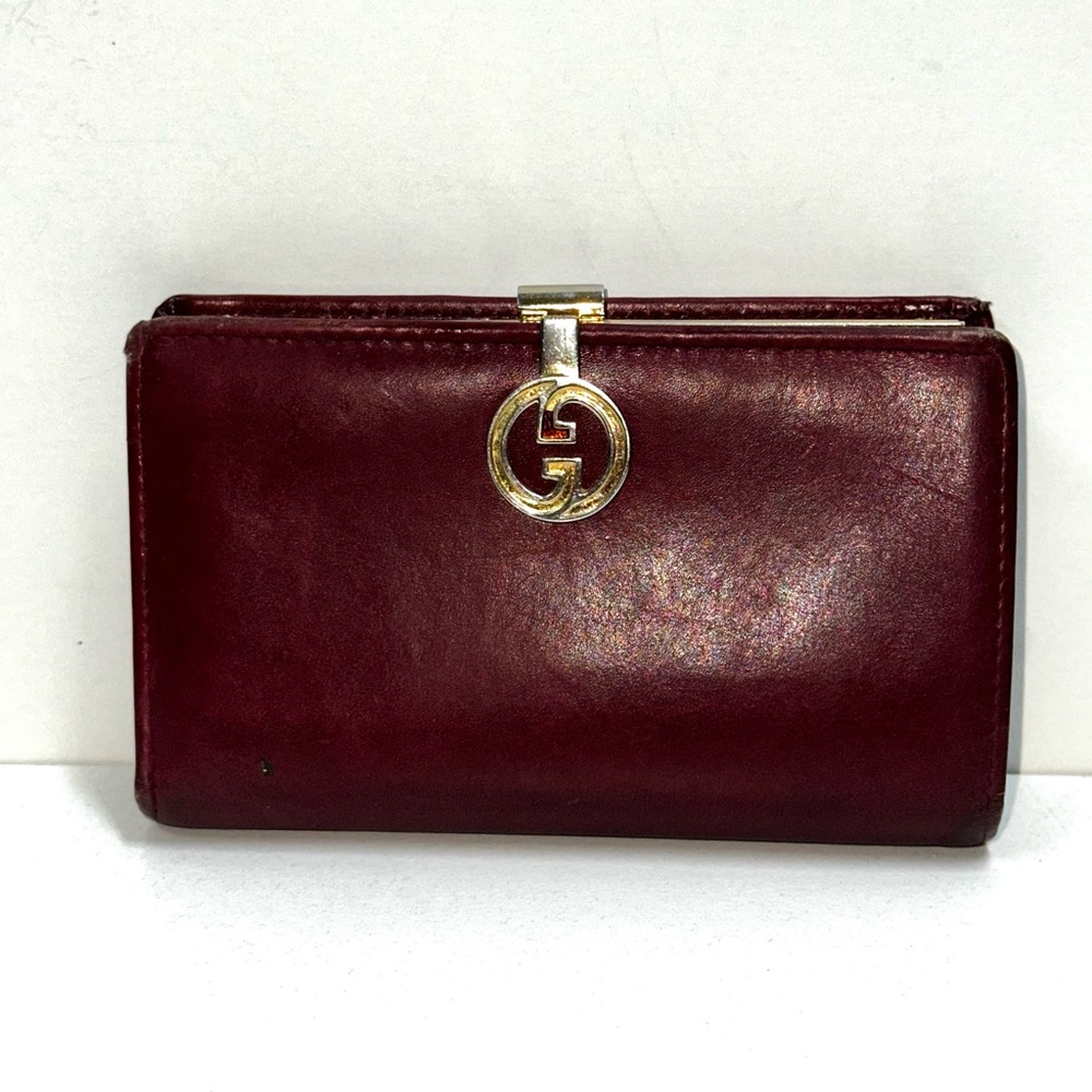 VTG Gucci Red Burgundy Guccissima Leather Interlocking Clip Continental Wallet